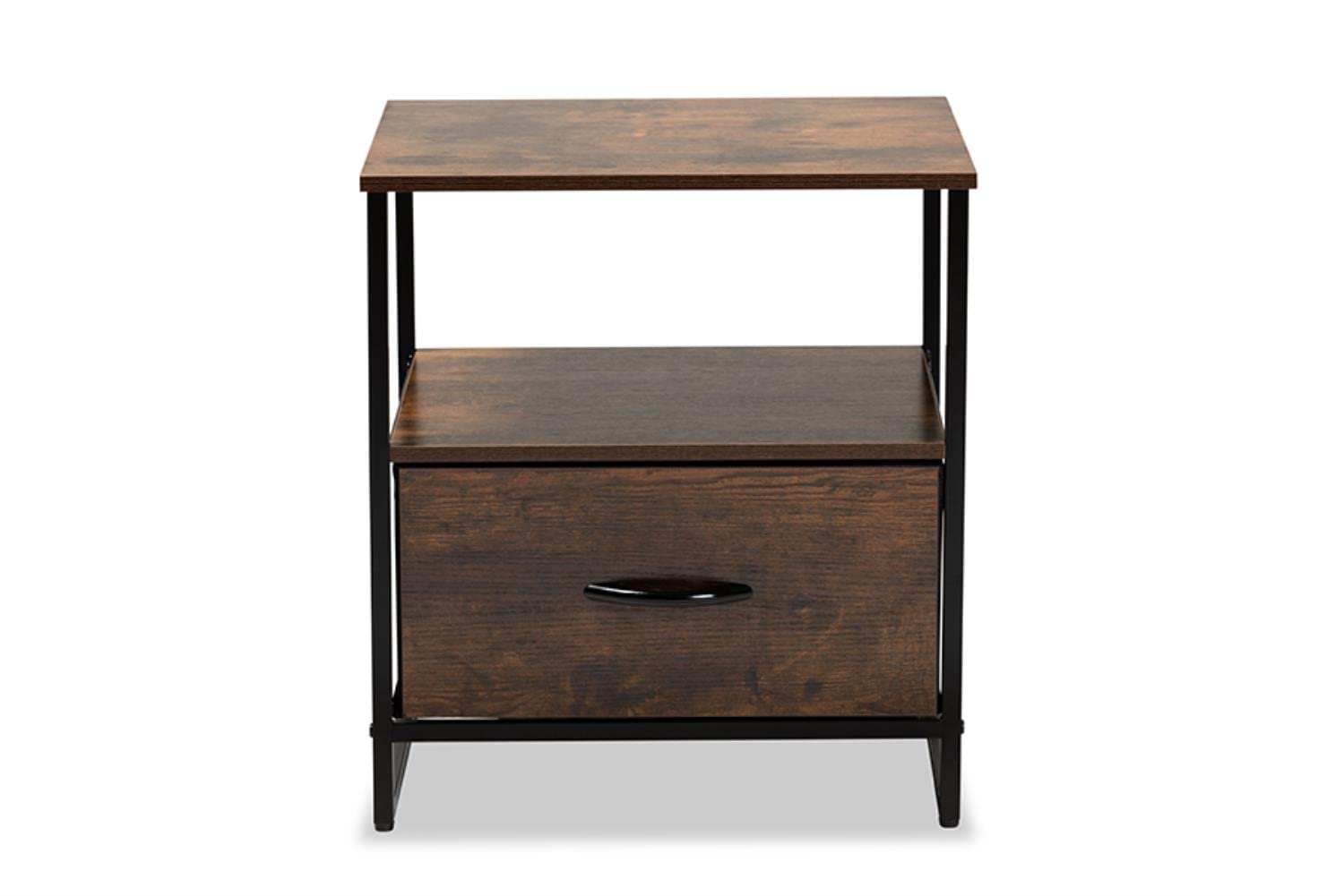Baxton Studio Hakan Modern Industrial Walnut Brown Finished Wood and Black Metal 1-Drawer Storage Cabinet
